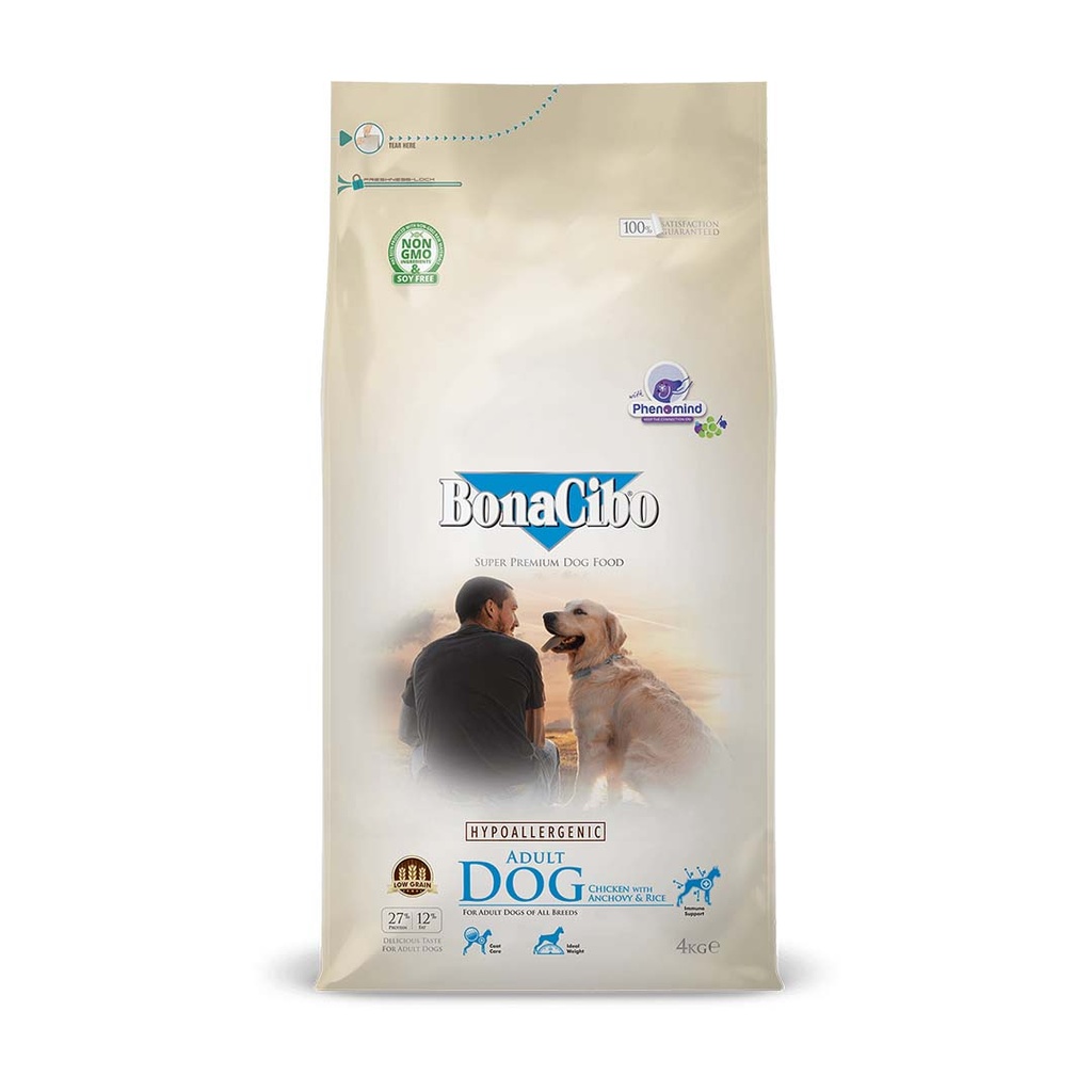 [PC03255] BonaCibo Hypoallergenic Dog Adult Chicken & Rice 4Kg, Rs.8,975.00