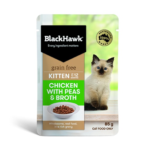 [PC00206] Blackhawk Kitten Grain Free Chicken with Peas & Broth 85g